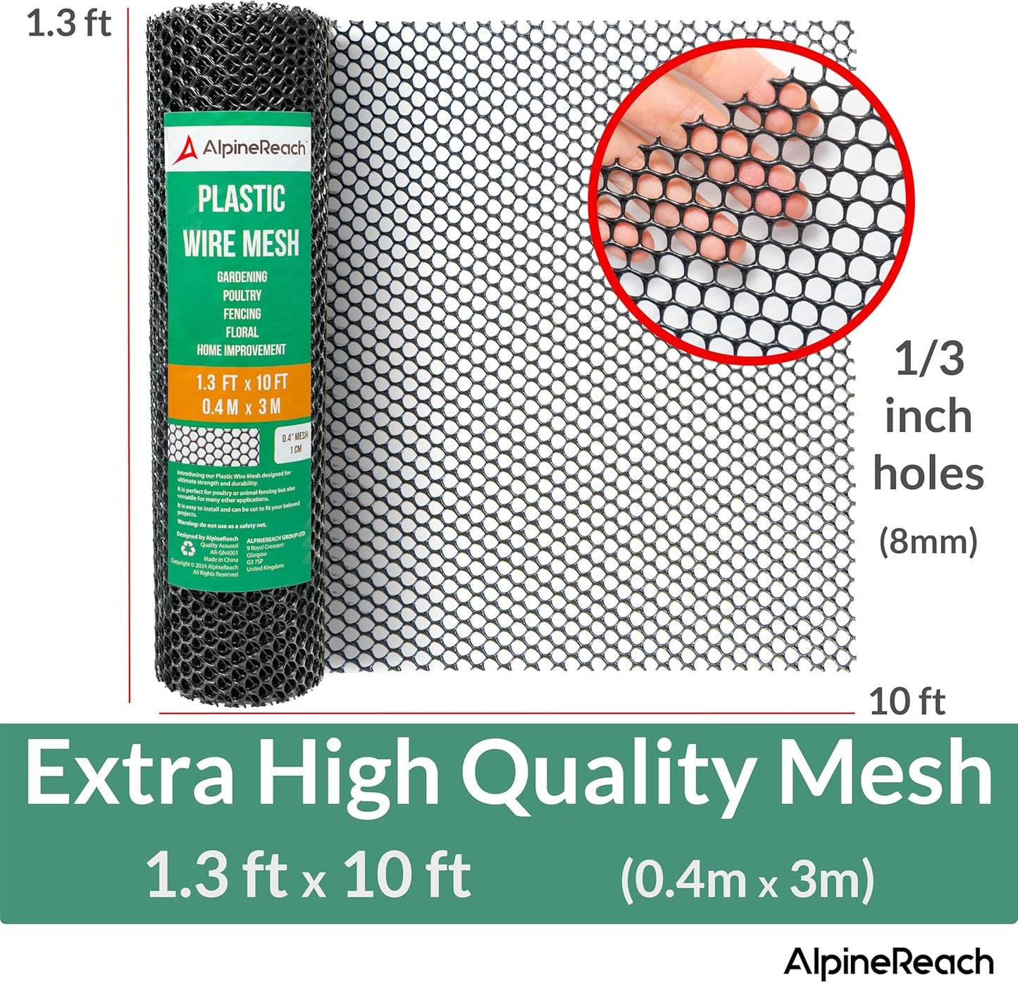 AlpineReach Plastic Wire Mesh Roll 1.3ft x 10ft, Black - AlpineReach